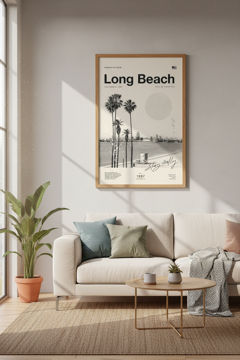 Long Beach California Wall Art | Coastal Skyline Decor | Minimalist Poster