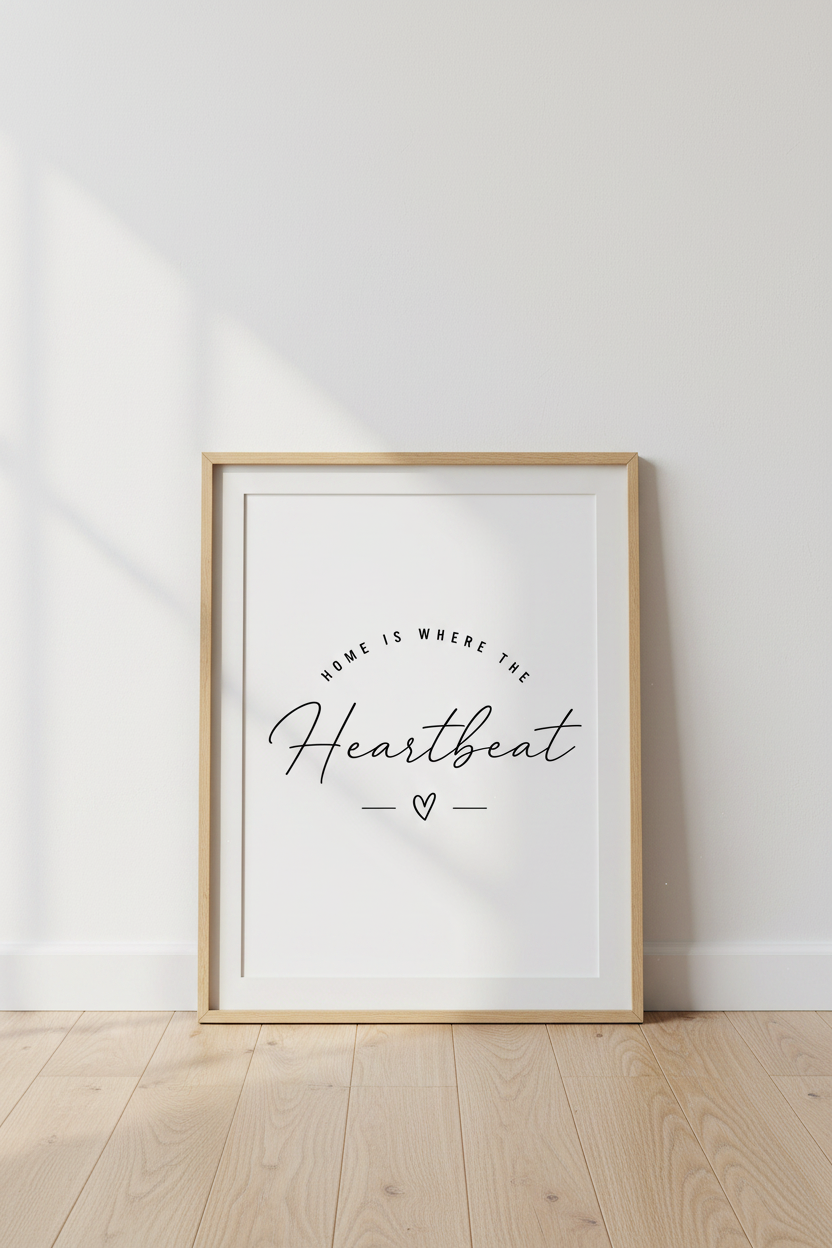 Home Is Where The Heartbeat Is Wall Art | Minimalist Quote Poster | Modern Home Decor