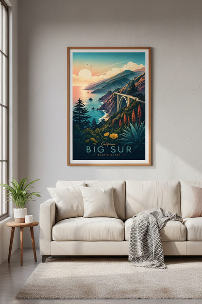 Big Sur California Travel Poster | Retro Coastal Wall Art, Living Room Decor