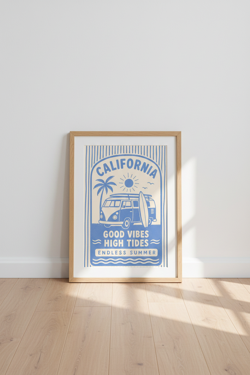 California wall art | Retro surf vibe, living room decor | Endless Summer poster