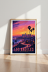 Los Angeles Skyline Travel Poster | Retro Sunset Art, California Coastal Wall Decor