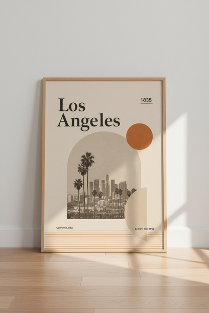 Los Angeles Skyline Wall Art | Mid Century Boho Decor | California Desert Poster