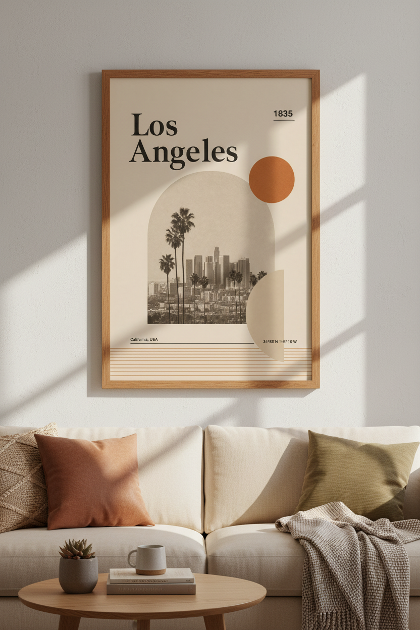 Los Angeles Skyline Wall Art | Mid Century Boho Decor | California Desert Poster
