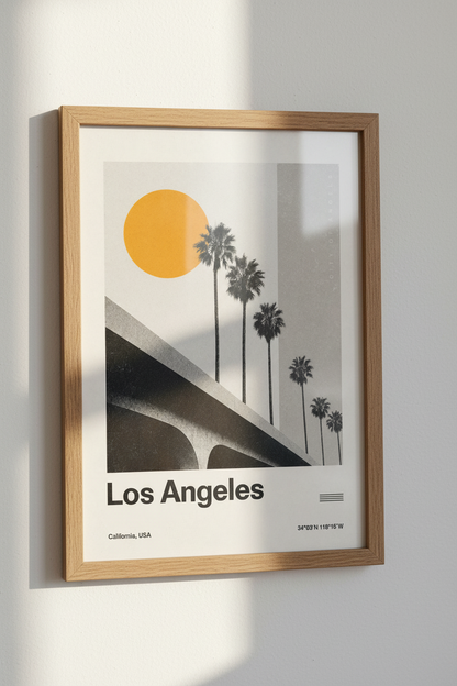 Los Angeles California Art Print | Palm Tree Retro Wall Decor | Modern Travel Poster
