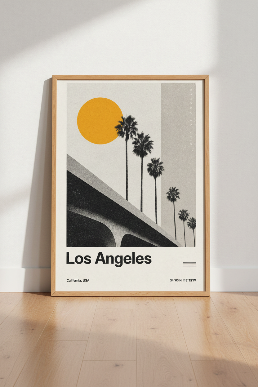 Los Angeles California Art Print | Palm Tree Retro Wall Decor | Modern Travel Poster