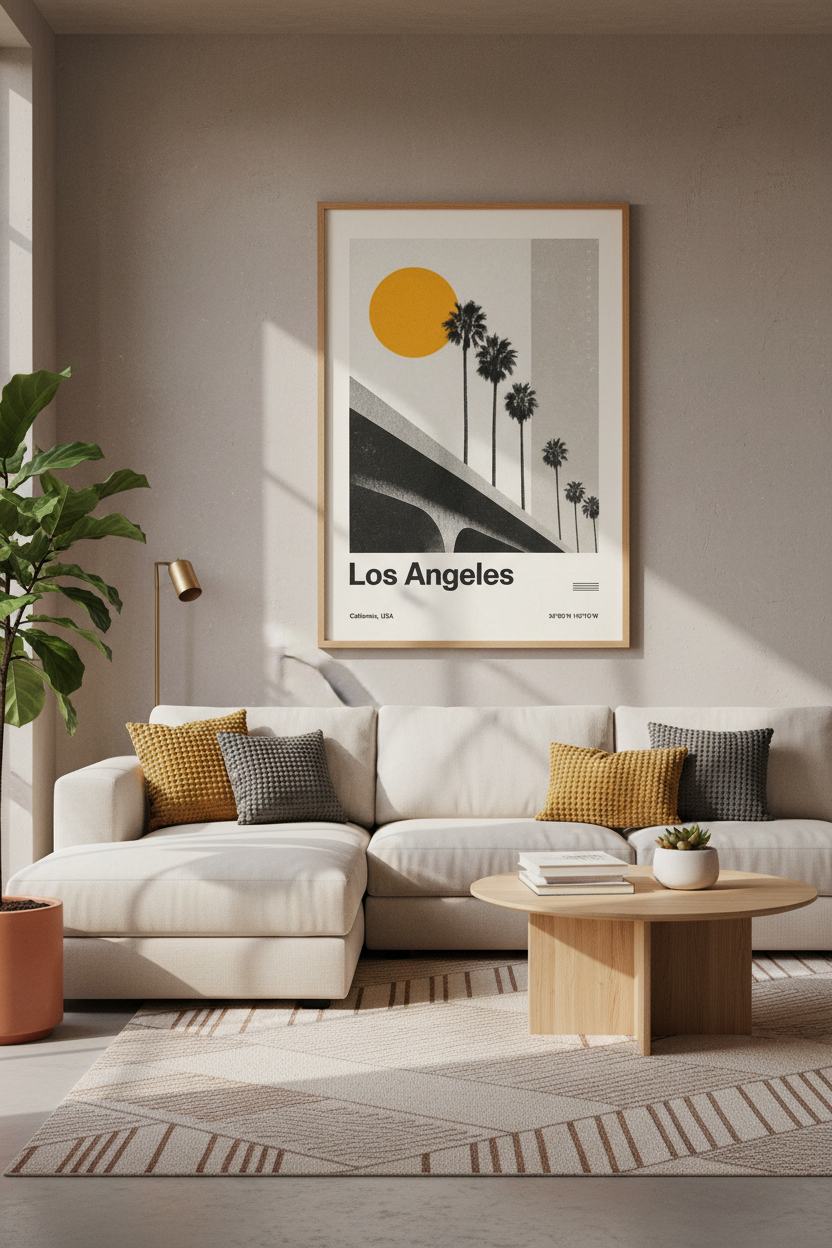 Los Angeles California Art Print | Palm Tree Retro Wall Decor | Modern Travel Poster