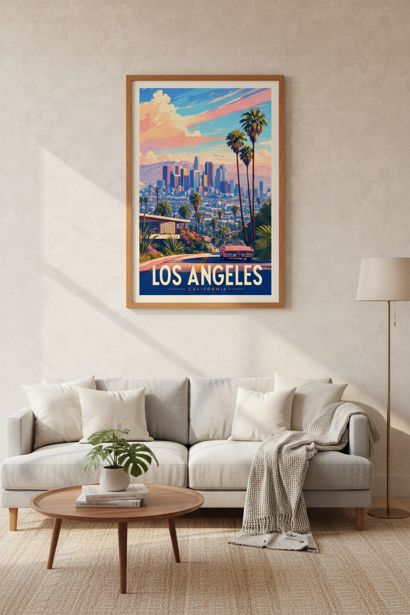 Los Angeles Cityscape Art Print | Retro Pastel Sunset Decor | California Poster