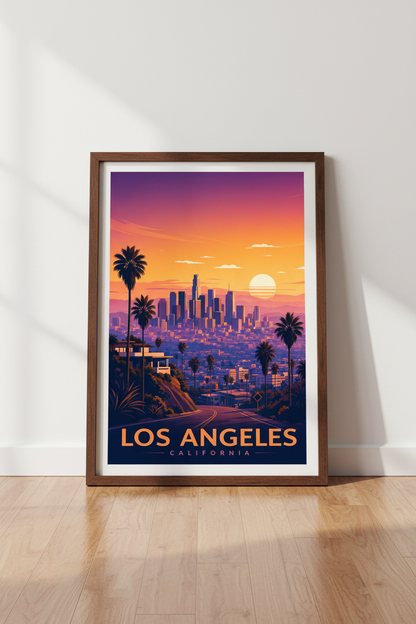 Los Angeles Sunset Wall Art Print | Retro California Skyline | Minimalist City Poster