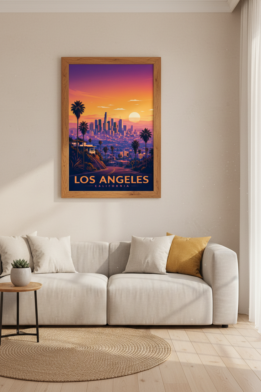 Los Angeles Sunset Wall Art Print | Retro California Skyline | Minimalist City Poster