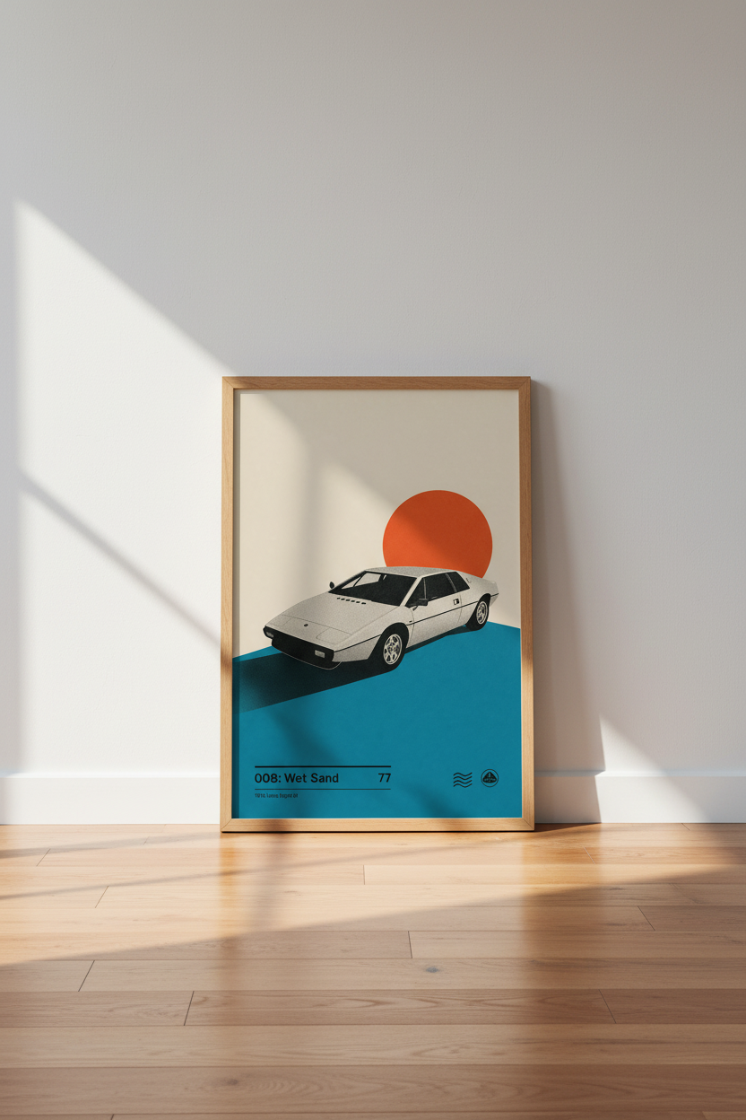 Lotus Esprit Retro Car Wall Art | Minimalist Sports Car Poster | Man Cave Decor