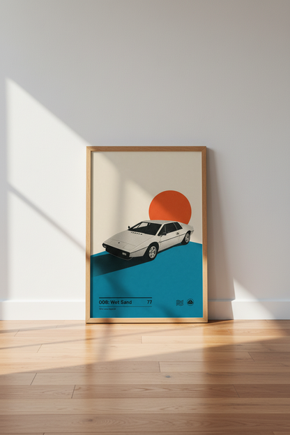Lotus Esprit Retro Car Wall Art | Minimalist Sports Car Poster | Man Cave Decor