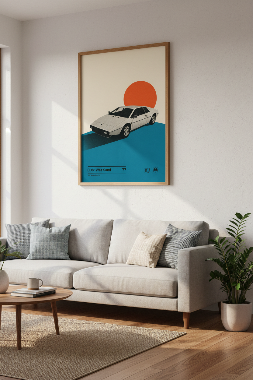 Lotus Esprit Retro Car Wall Art | Minimalist Sports Car Poster | Man Cave Decor