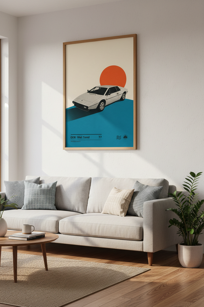 Lotus Esprit Retro Car Wall Art | Minimalist Sports Car Poster | Man Cave Decor