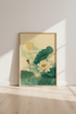 Lotus Flower Wall Art | Teal & Gold Japanese Zen Poster | Living Room Decor