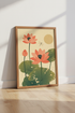 Japanese Lotus Flower Wall Art | Pink & Green Zen Decor | Japandi Poster