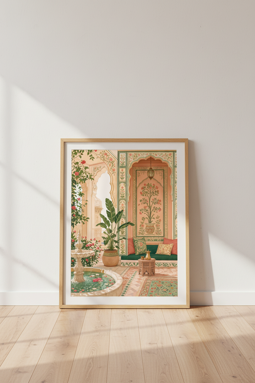 Mughal Garden Courtyard | Indian Architecture Art, Terracotta &amp; Sage Home Decor