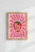 Retro Strawberry Wall Art Print | Pink Mental Health Poster | Groovy Modern Dorm Decor