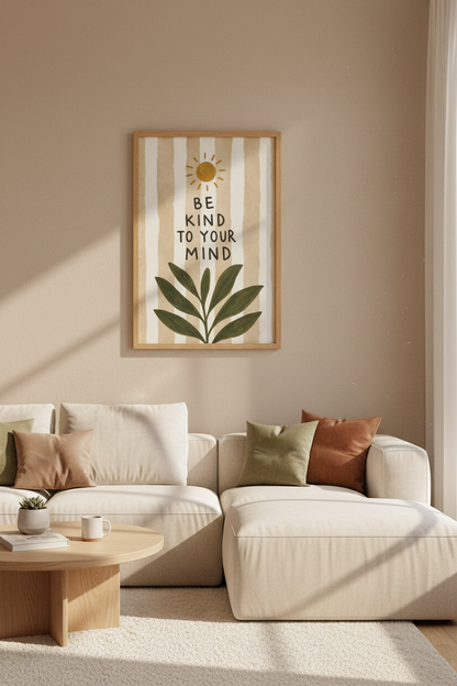 Be Kind To Your Mind Wall Art | Boho Mental Health Poster, Neutral Office Decor