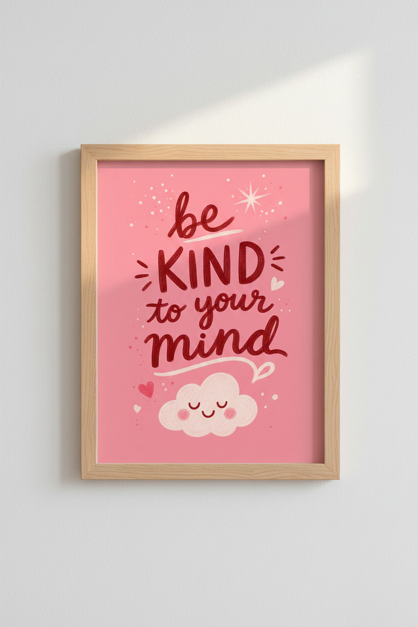 Mental Health Wall Art Print | Pink Be Kind To Your Mind, Therapy Office Decor