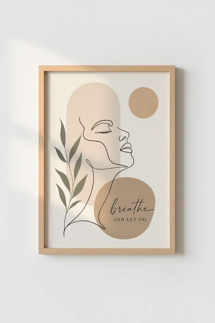 Minimalist Woman Line Art | Earth Tone Botanical, Bedroom Zen Decor Poster