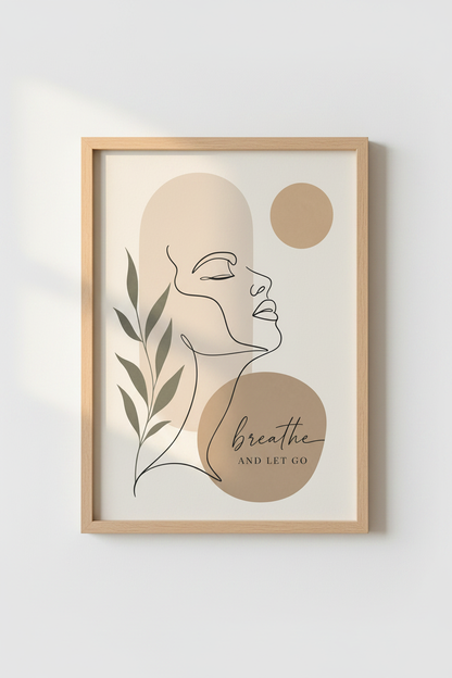Minimalist Woman Line Art | Earth Tone Botanical, Bedroom Zen Decor Poster