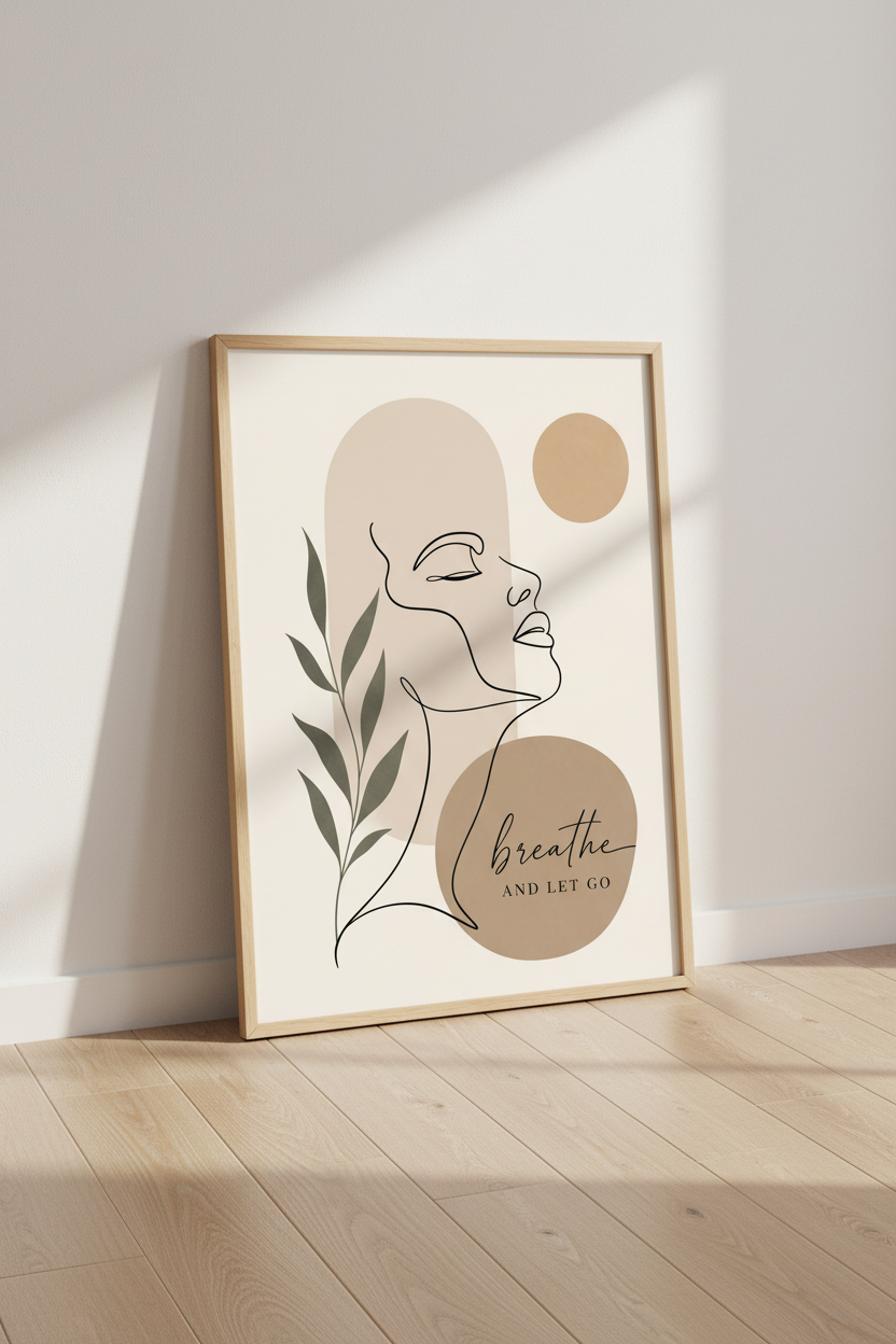 Minimalist Woman Line Art | Earth Tone Botanical, Bedroom Zen Decor Poster