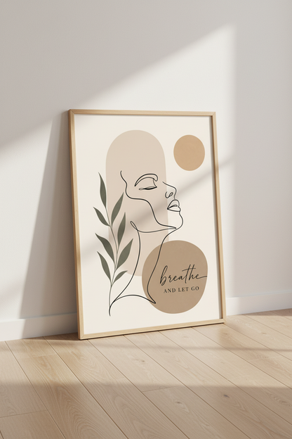 Minimalist Woman Line Art | Earth Tone Botanical, Bedroom Zen Decor Poster