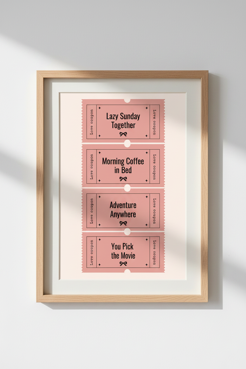 Love Coupon Wall Art Print | Pink Retro Ticket Decor | Coquette Aesthetic Poster
