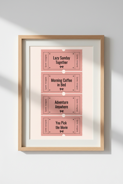 Love Coupon Wall Art Print | Pink Retro Ticket Decor | Coquette Aesthetic Poster