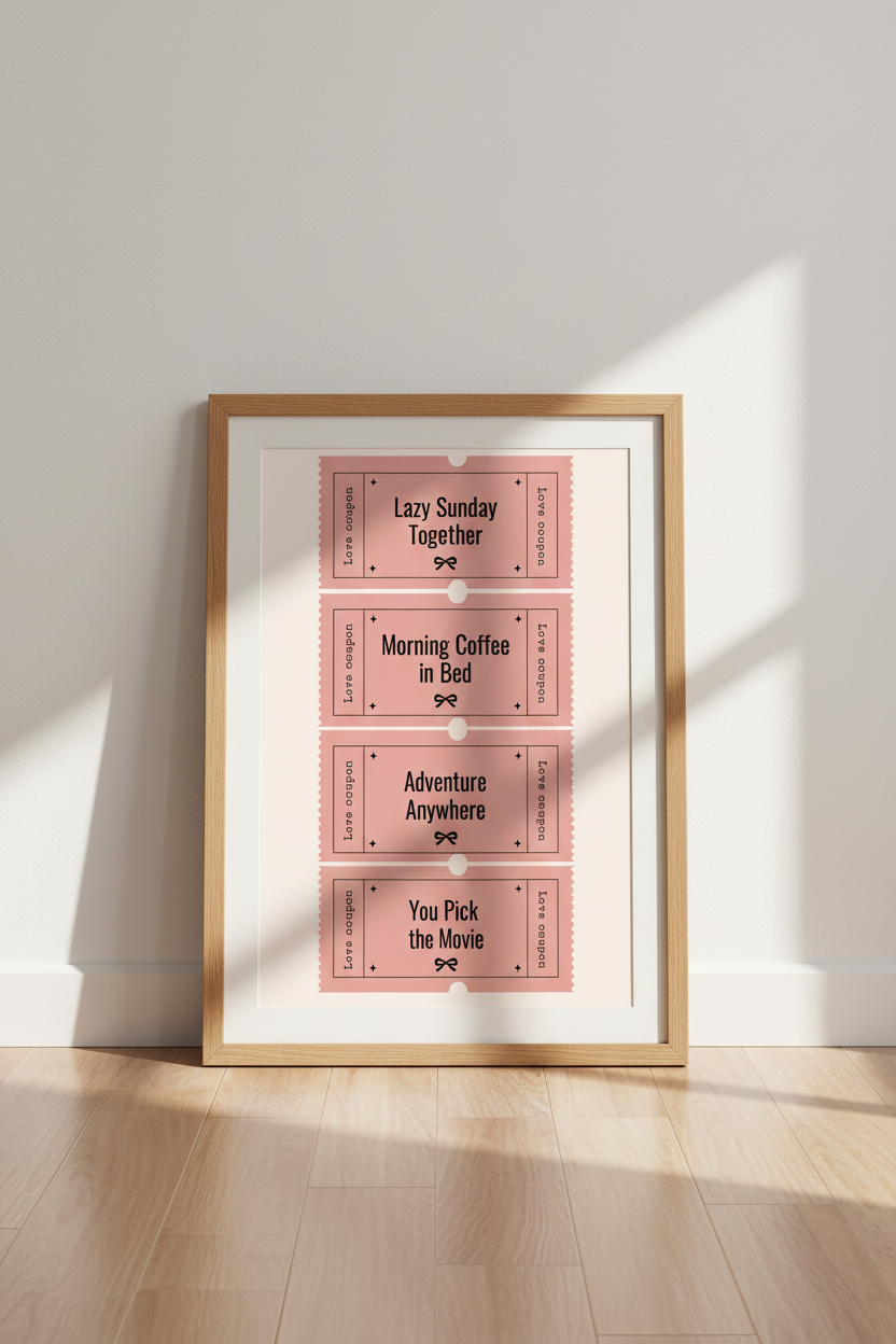 Love Coupon Wall Art Print | Pink Retro Ticket Decor | Coquette Aesthetic Poster