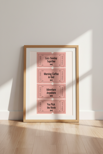 Love Coupon Wall Art Print | Pink Retro Ticket Decor | Coquette Aesthetic Poster