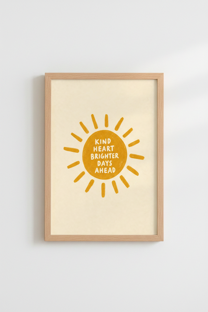 Sunny Wall Art | Warm Sunburst, Cream Backdrop | Living Room Decor Poster