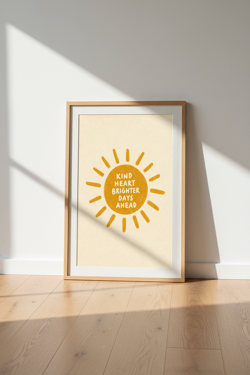Sunny Wall Art | Warm Sunburst, Cream Backdrop | Living Room Decor Poster