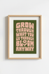 Grow Through What You Go Through Art | Green 70s Retro Print, Motivational Gift
