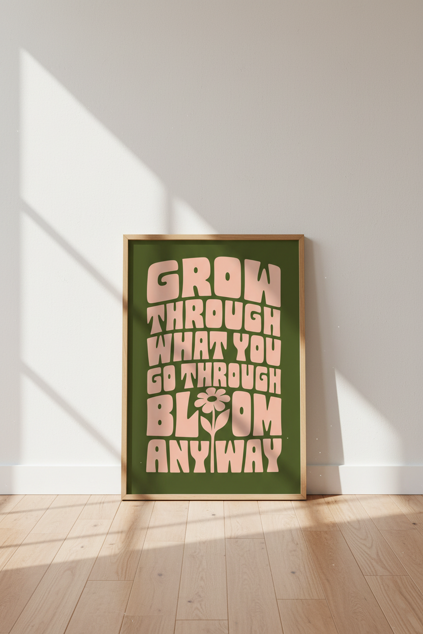 Grow Through What You Go Through Art | Green 70s Retro Print, Motivational Gift