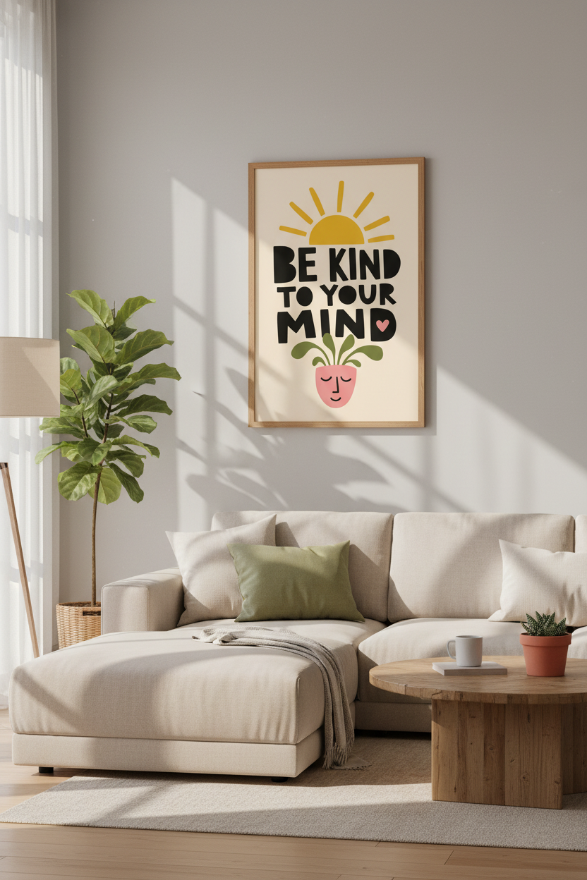 Boho Mental Health Art Print | Therapy Office Decor | Be Kind To Your Mind Poster