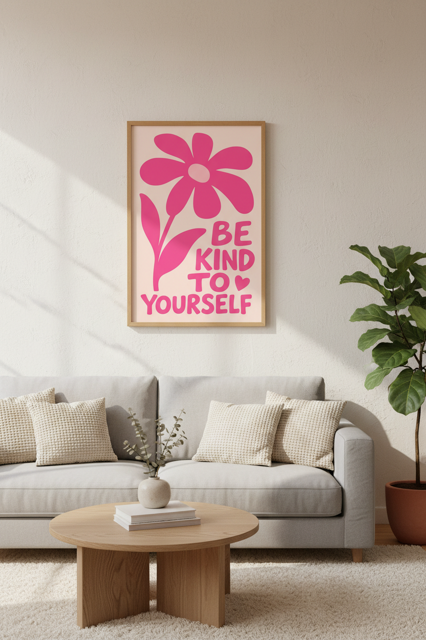Danish Pastel Wall Art | Pink Flower Quote Poster, Dorm &amp; Office Decor