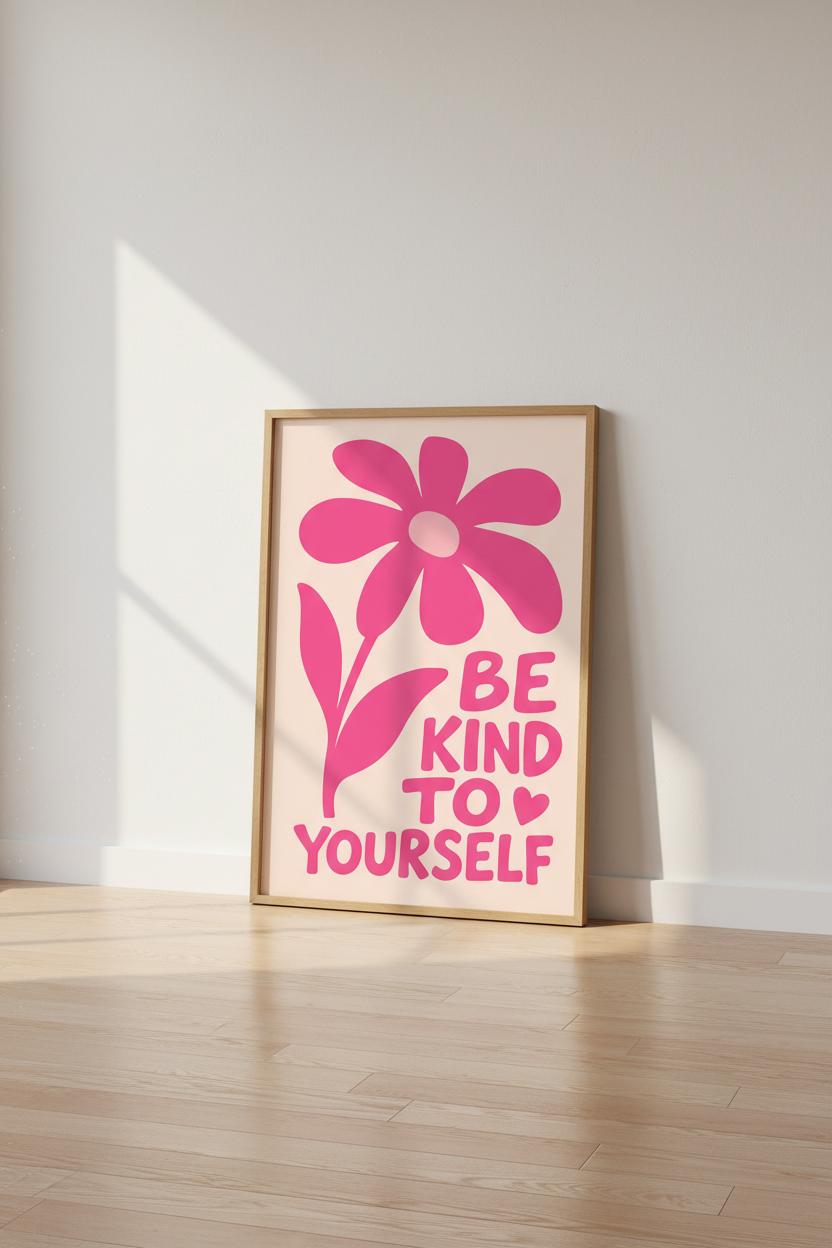 Danish Pastel Wall Art | Pink Flower Quote Poster, Dorm &amp; Office Decor