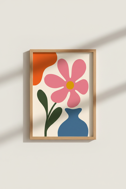 Floral art print | Bold pink petals, Cream backdrop, Living room decor