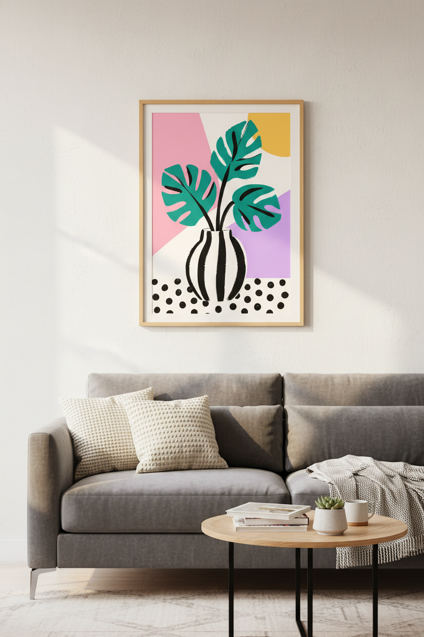 Abstract Monstera Print | Colorful Botanical Wall Art, Modern Maximalist Poster