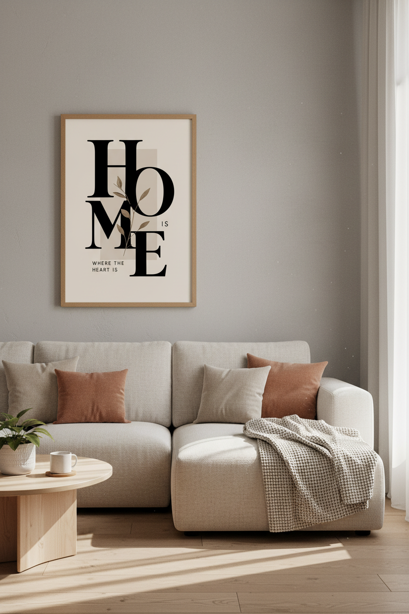 Home Quote Wall Art | Minimalist Neutral Typography Print, Entryway Decor