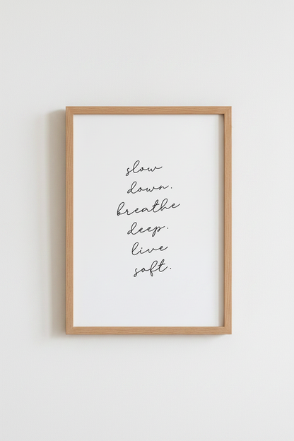 Minimalist Quote Wall Art | Breathe Deep Live Soft Poster, Bedroom Decor