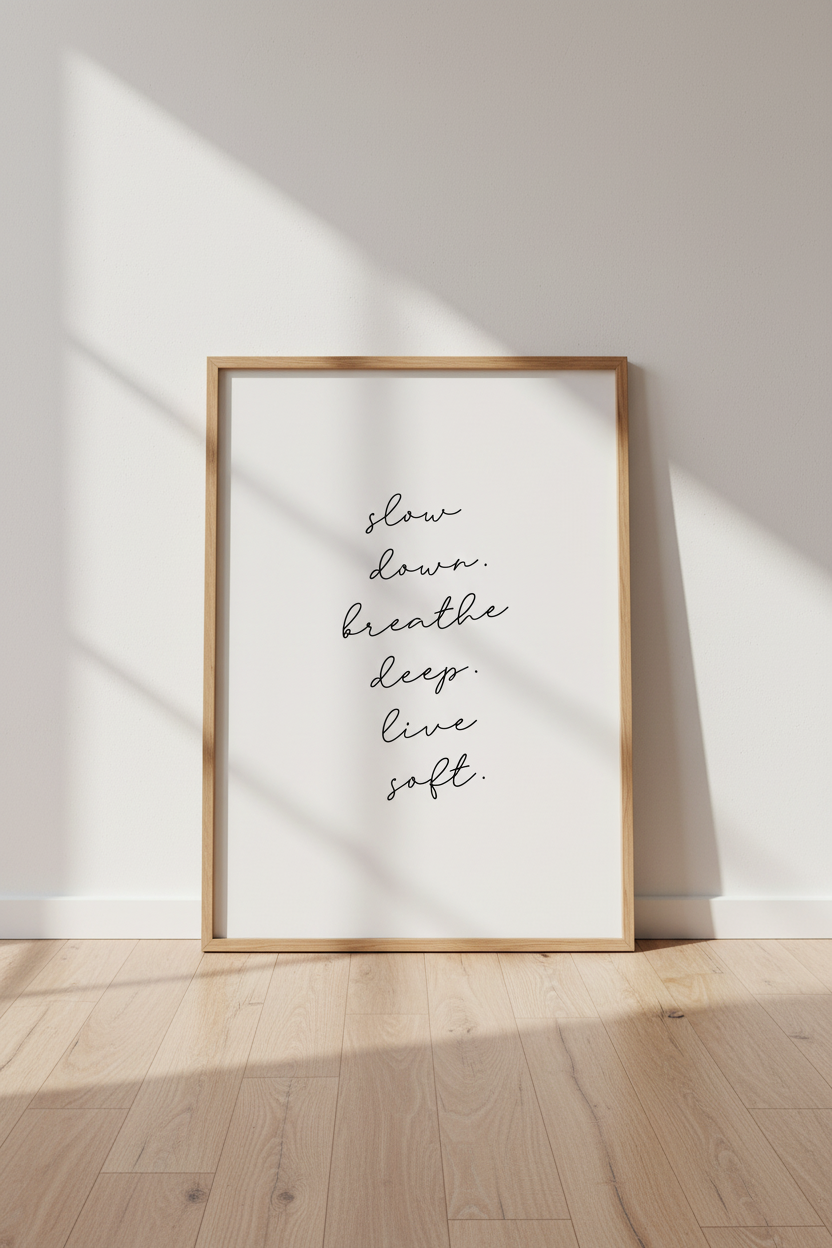 Minimalist Quote Wall Art | Breathe Deep Live Soft Poster, Bedroom Decor