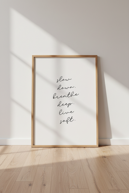 Minimalist Quote Wall Art | Breathe Deep Live Soft Poster, Bedroom Decor