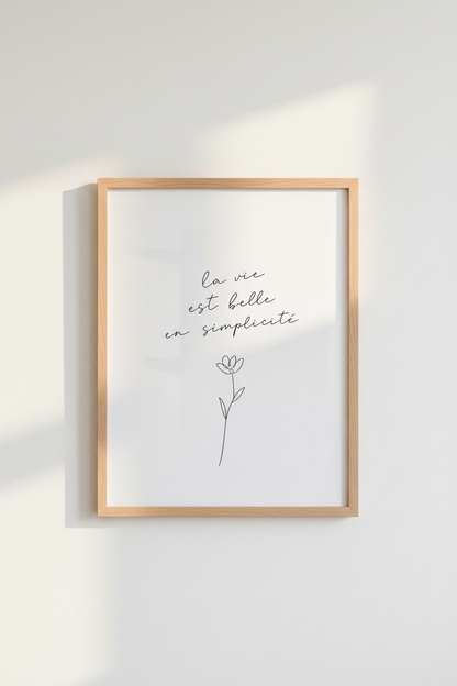 French Quote Wall Art Print | Minimalist Flower Poster, Bedroom Decor