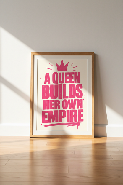 Queen Builds Her Own Empire Wall Art | Pink Boss Decor | Preppy Typography Poster