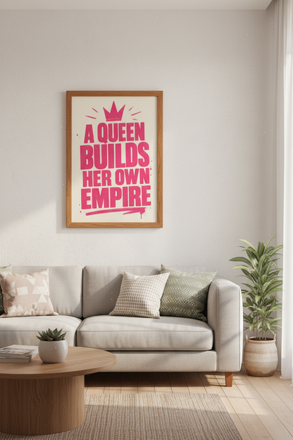 Queen Builds Her Own Empire Wall Art | Pink Boss Decor | Preppy Typography Poster