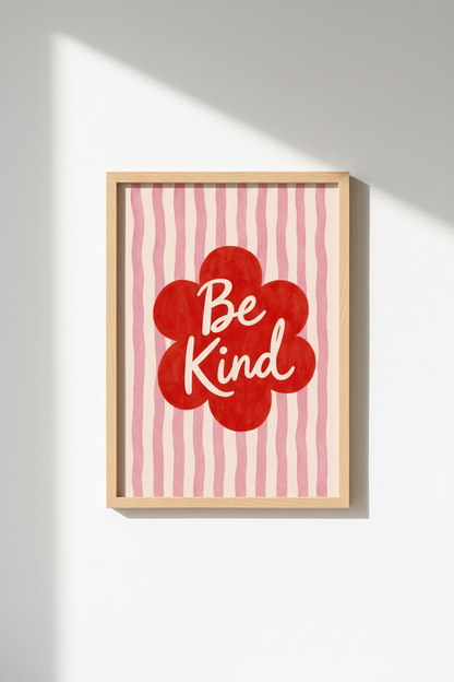 Be Kind wall art | Pop-inspired print, pink &amp; red palette | Living Room Decor