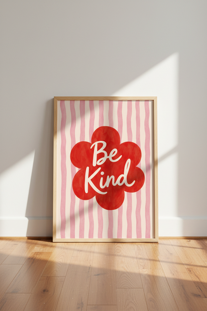 Be Kind wall art | Pop-inspired print, pink &amp; red palette | Living Room Decor