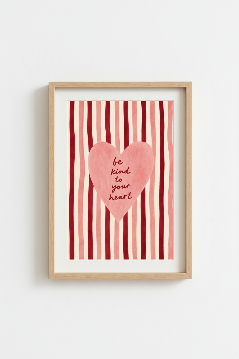 Heart Wall Art | Soft Pink Stripes, Elegant Accent | Living Room Decor | Romantic Poster